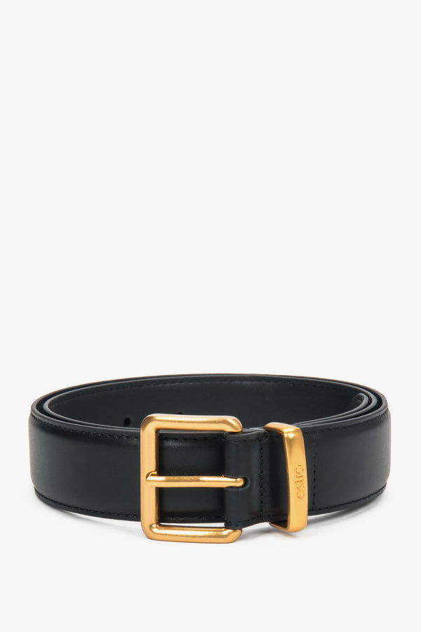 Women's Black Genuine Leather Belt with Gold-Tone Hardware Estro ER00118264.