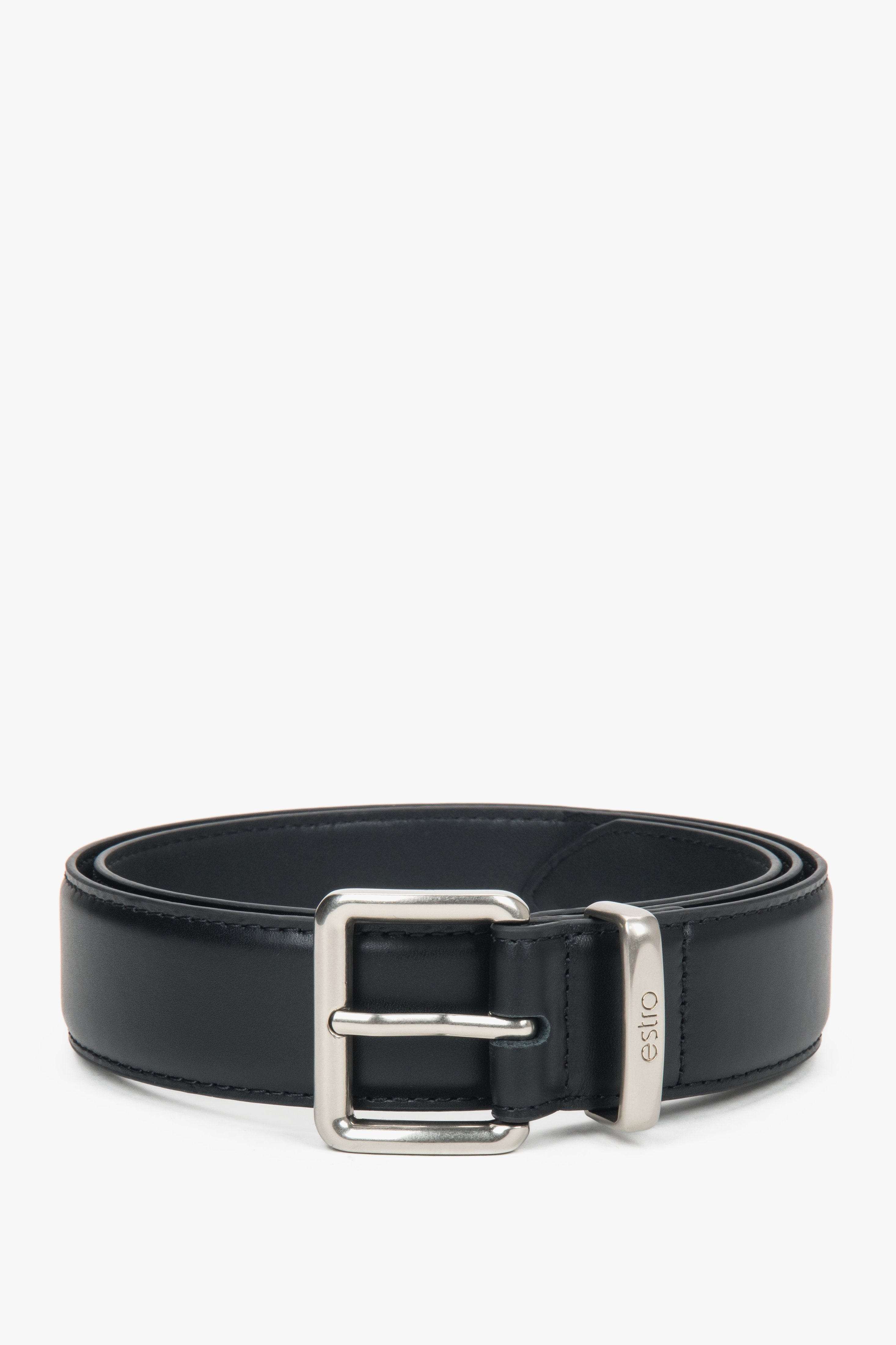 Women's Black Genuine Leather Belt with Silver Hardware Estro ER00118266.