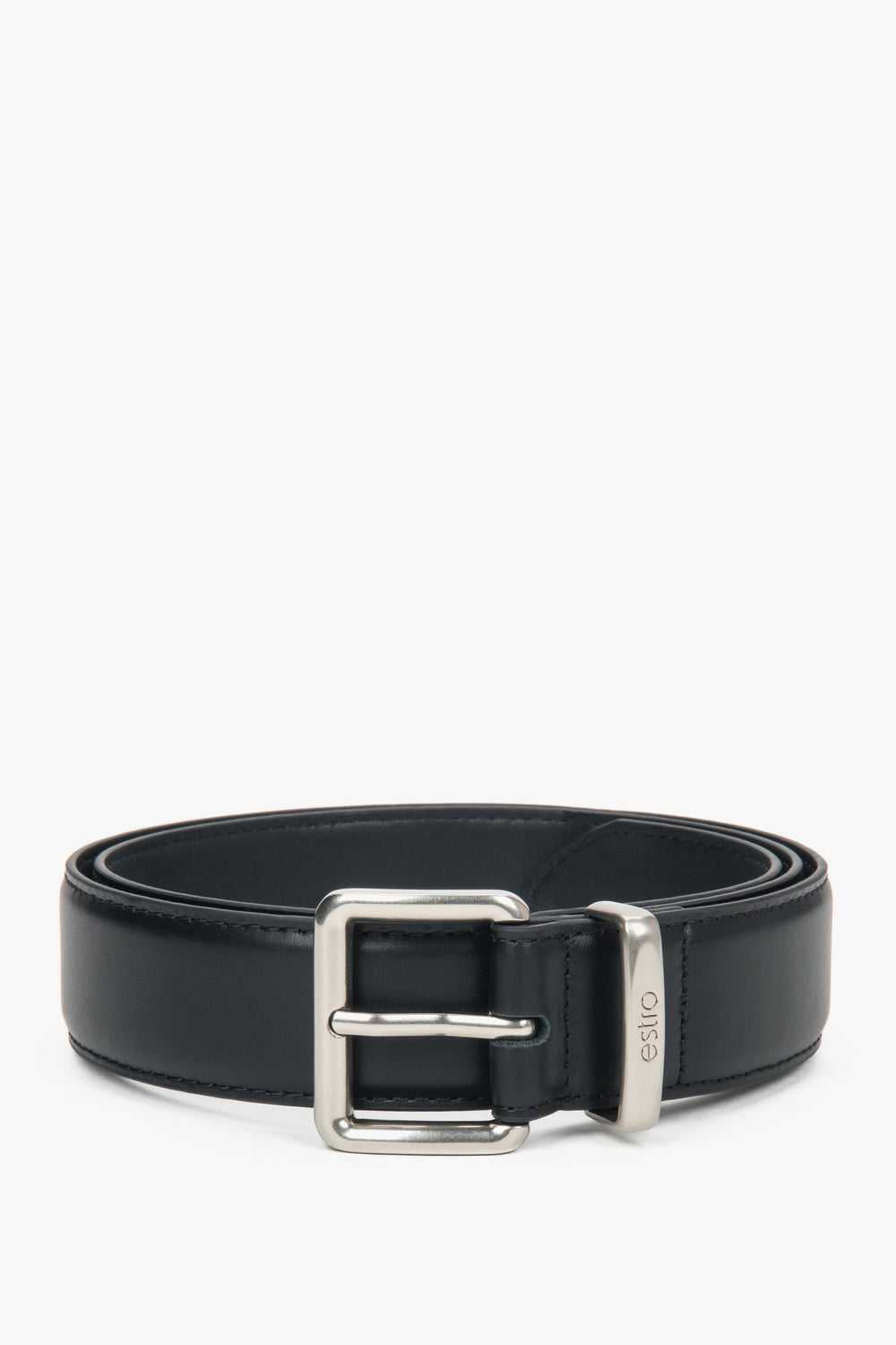 Women's Black Genuine Leather Belt with Silver Hardware Estro ER00118266.