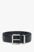 Women's Black Genuine Leather Belt with Silver Hardware Estro ER00118266.
