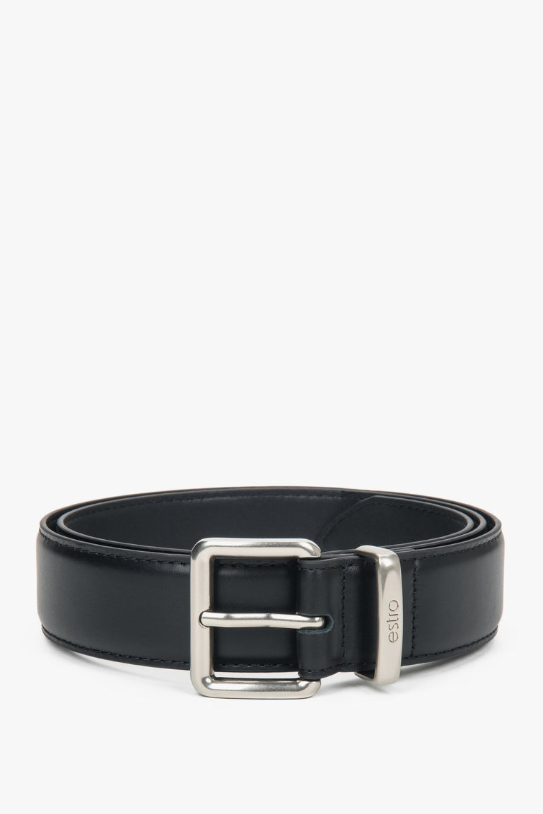 Women's Black Genuine Leather Belt with Silver Hardware Estro ER00118266.