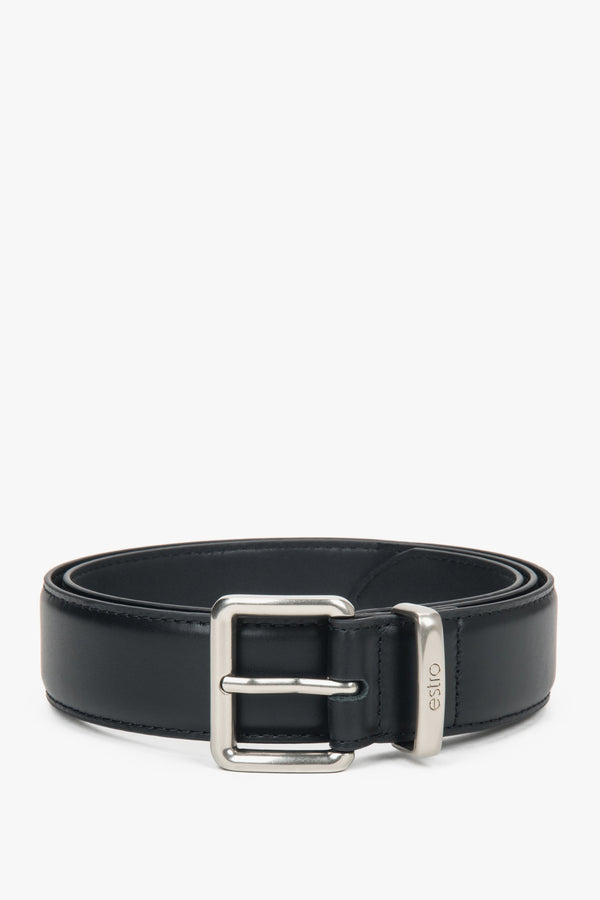 Women's Black Genuine Leather Belt with Silver Hardware Estro ER00118266.