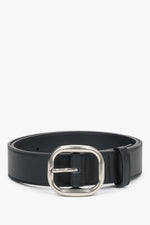 Women's Black Genuine Leather Belt with Silver Oval Buckle Estro ER00120742.