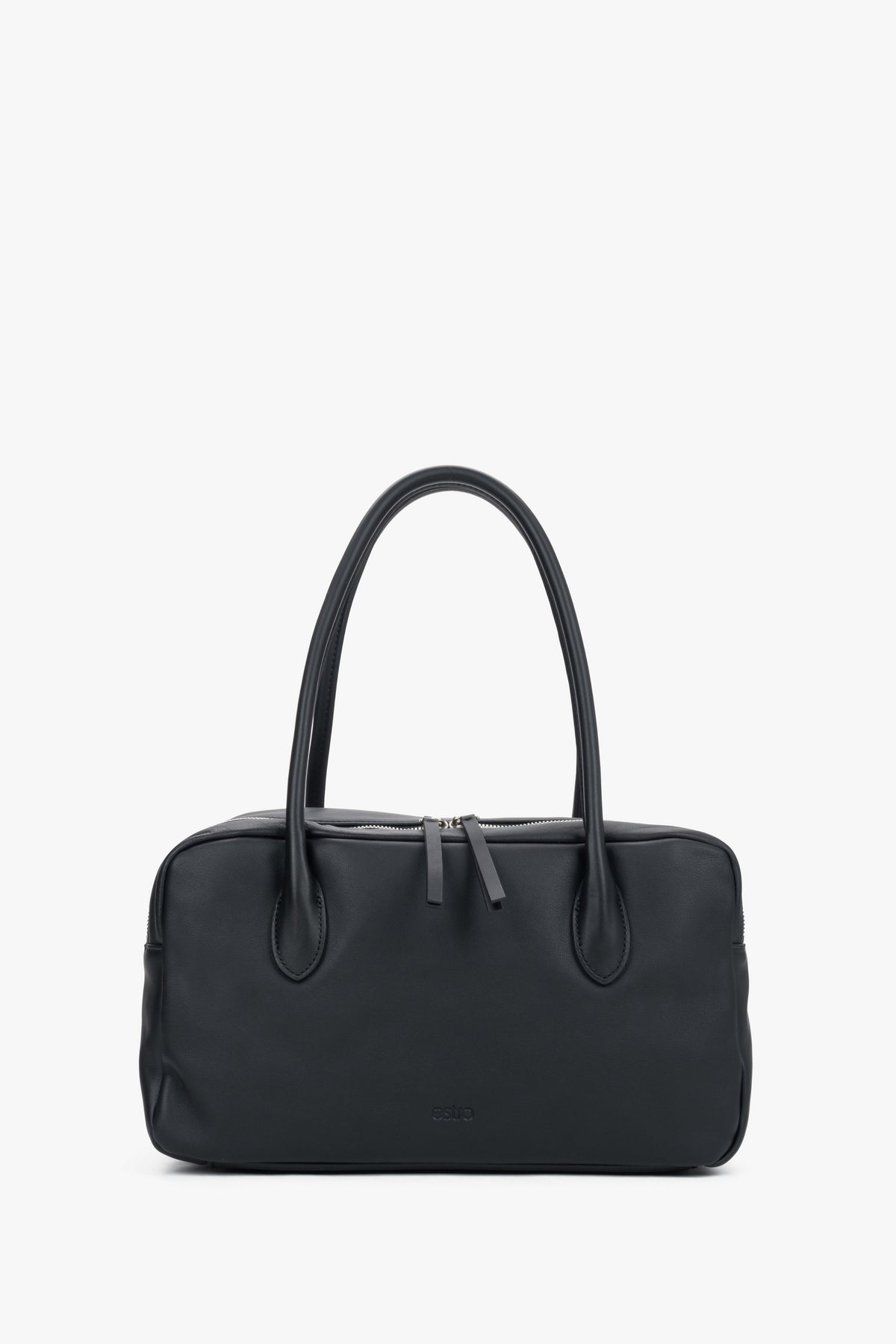 Women's Black Genuine Leather Bowling Shoulder Bag Estro ER00120882.