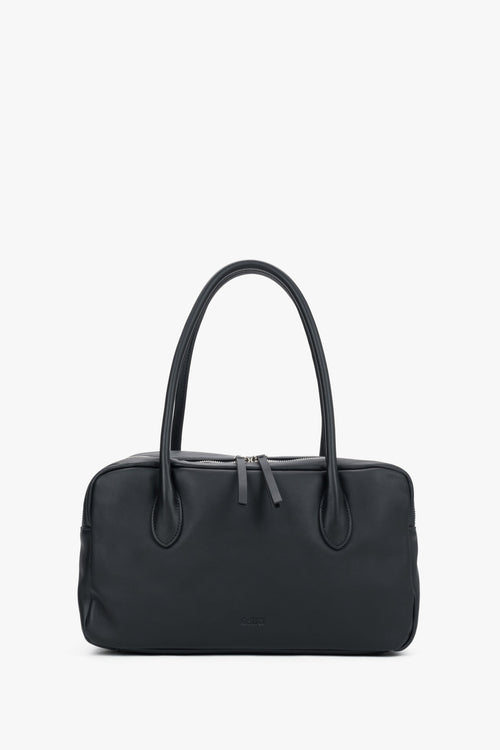 Women's Black Genuine Leather Bowling Shoulder Bag Estro ER00120882.