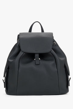 Estro - women's black genuine leather drawstring bucket backpack.