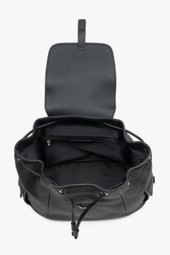 Black genuine leather women's bucket backpack, Estro.
