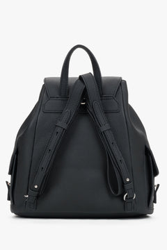 Black genuine leather women's bucket backpack, Estro.