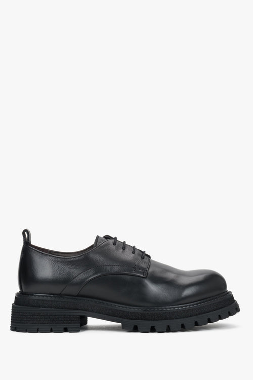 Women's Black Genuine Leather Derby Shoes with Chunky Lug Sole Estro ER00120669.