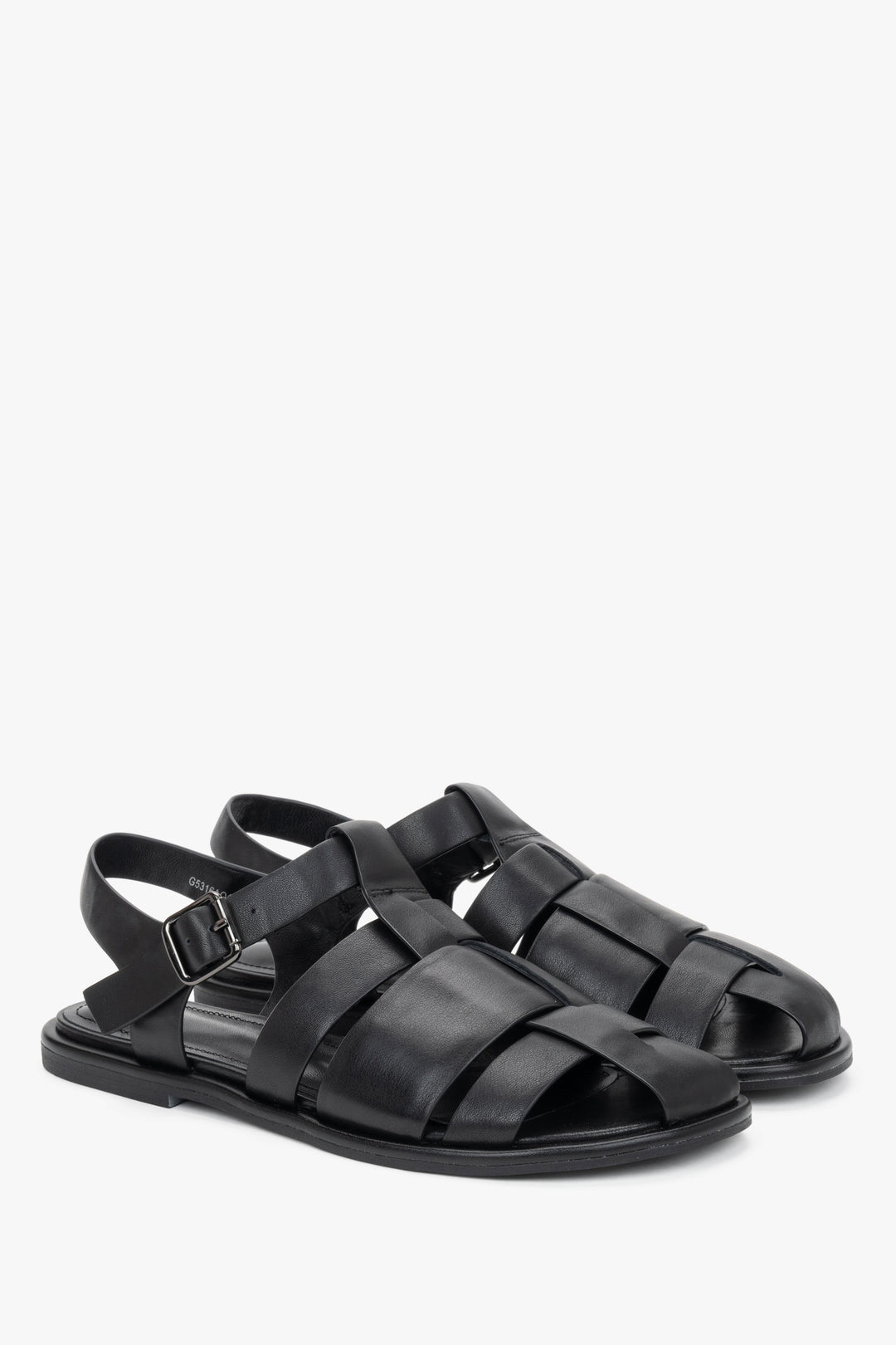 Women's Black Genuine Leather Flat Fisherman Sandals Estro ER00119384.