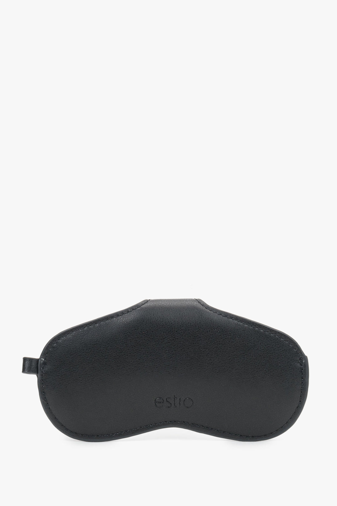 A side view of the black leather case emphasizing its compact, slim profile and precise tonal stitching.