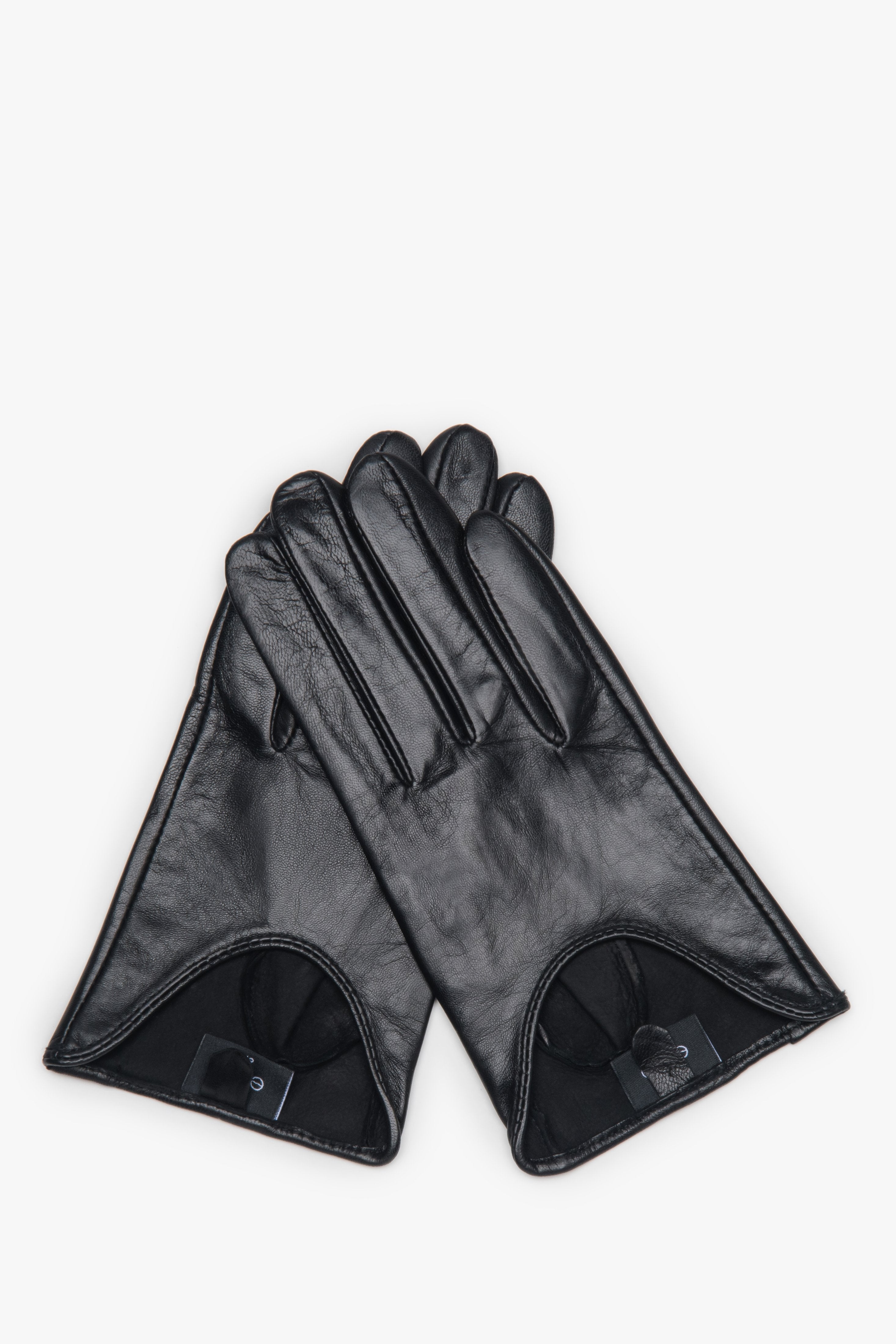 Women's Black Genuine Leather Gloves Estro ER00118426.