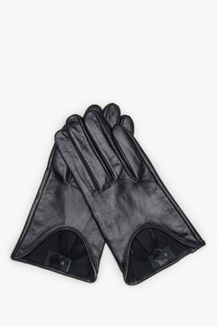 Women's Black Genuine Leather Gloves Estro ER00118426.
