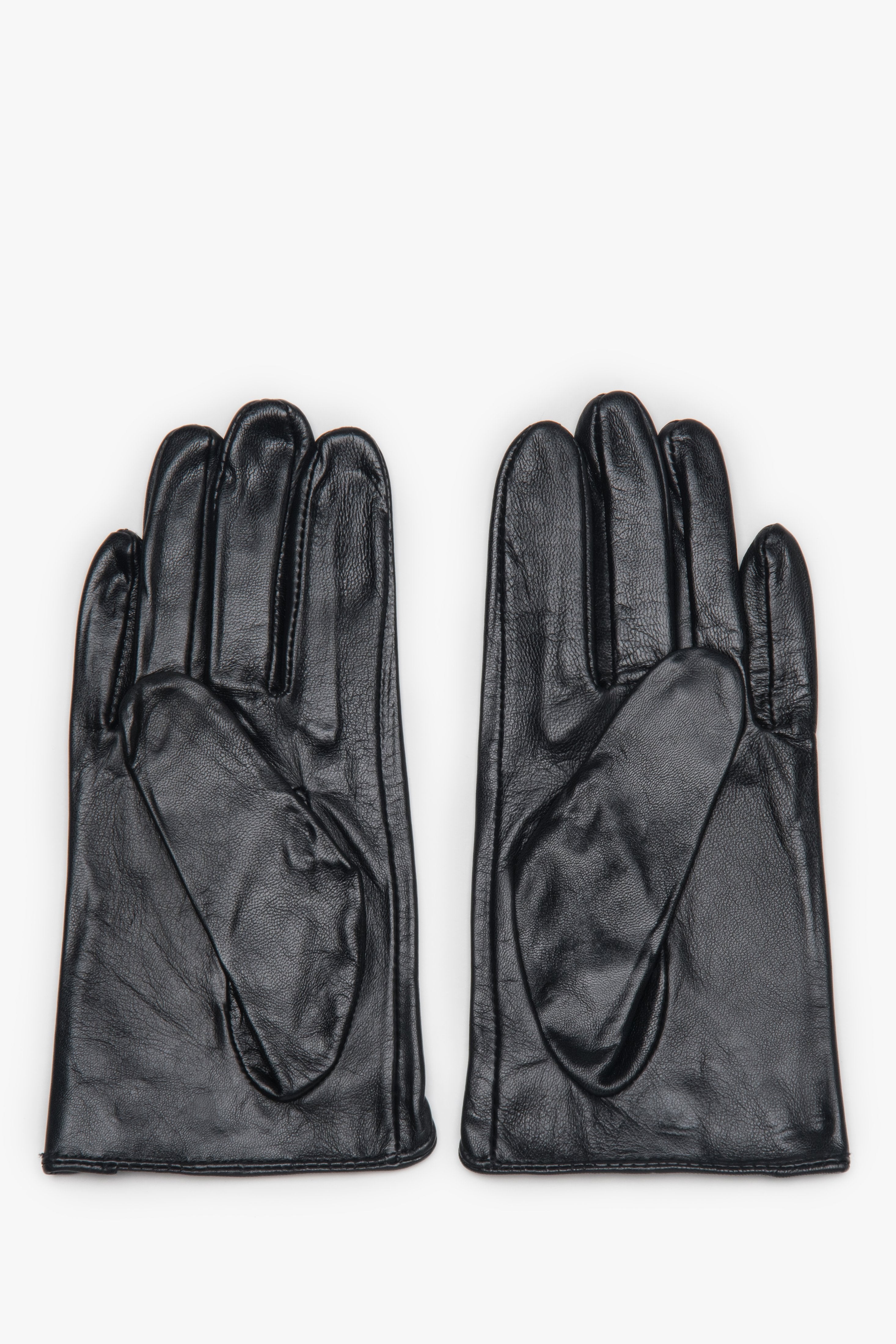 Women's black genuine leather gloves Estro ER00118426.