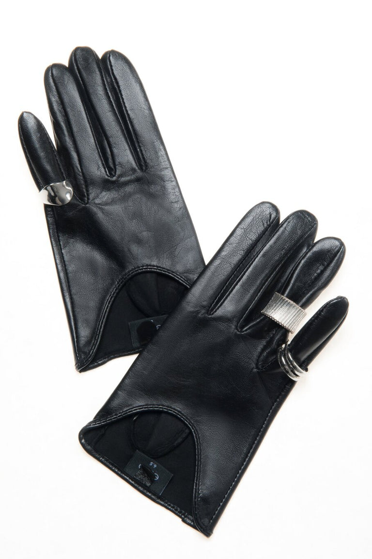 Women's Black Genuine Leather Gloves Estro ER00118426