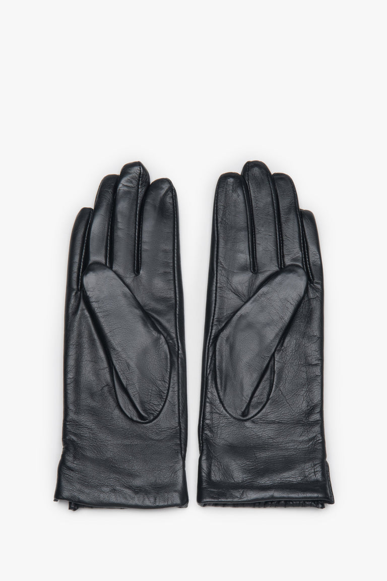 Women's black genuine leather gloves with snap closure Estro.