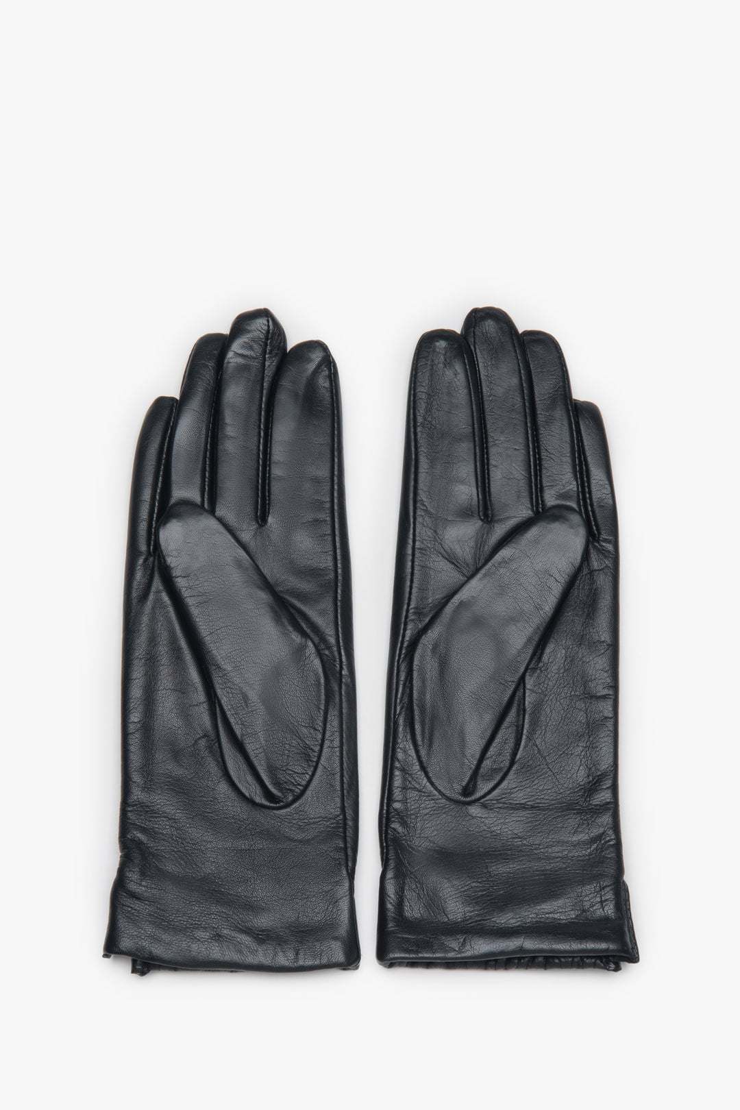 Women's black genuine leather gloves with snap closure Estro.