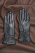 Women's Black Genuine Leather Gloves with Soft Lining Estro ER00118420.