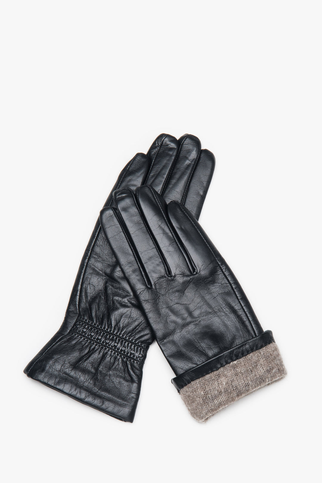 Women's black genuine leather gloves with soft lining Estro.
