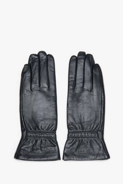 Women's black gloves with soft lining, made of genuine leather, Estro.