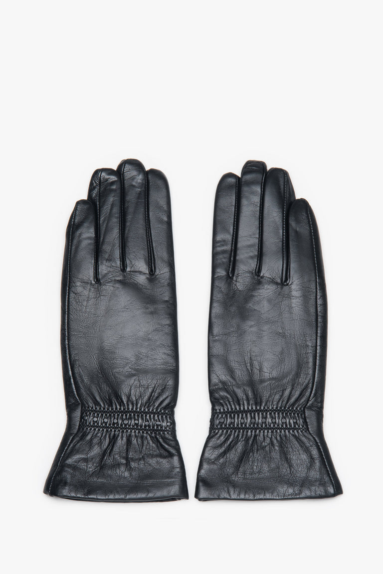 Women's black gloves with soft lining, made of genuine leather, Estro.