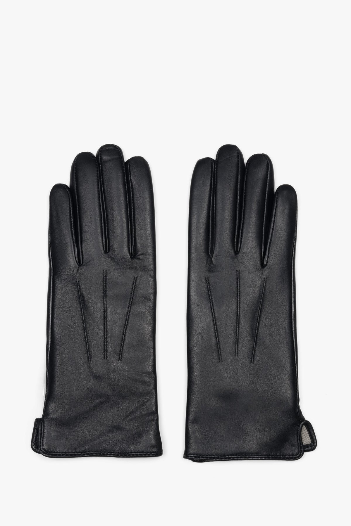 Women's black genuine leather gloves with wool lining Estro.