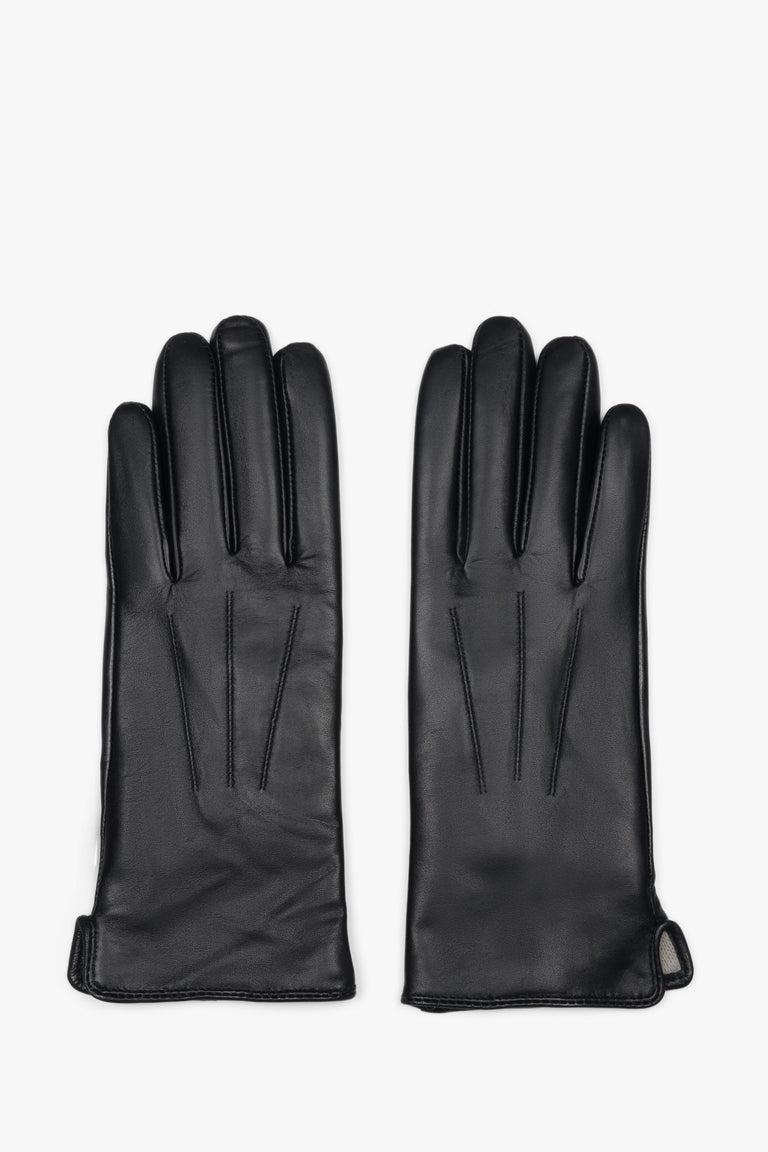 Women's black genuine leather gloves with wool lining Estro.