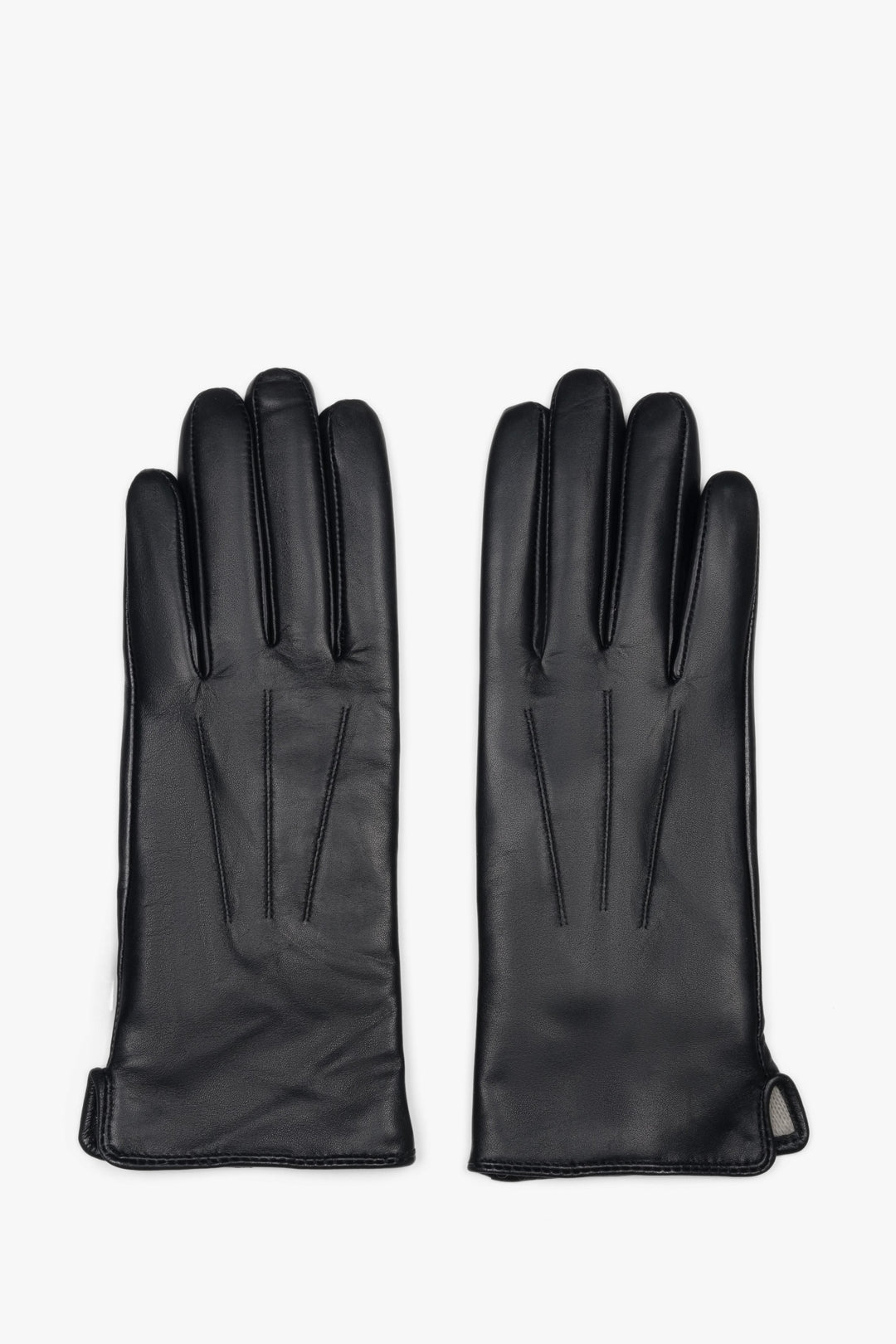 Women's black genuine leather gloves with wool lining Estro.