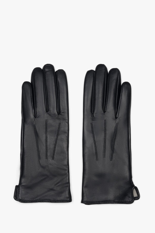 Women's black genuine leather gloves with wool lining Estro.