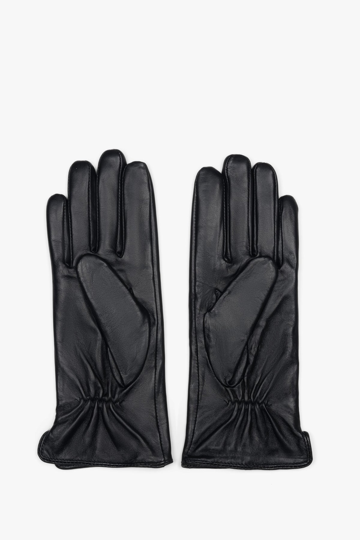 Women's gloves Estro, black, made of genuine leather with wool lining.