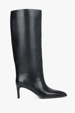 Women's black high-heeled boots made of natural leather Estro.