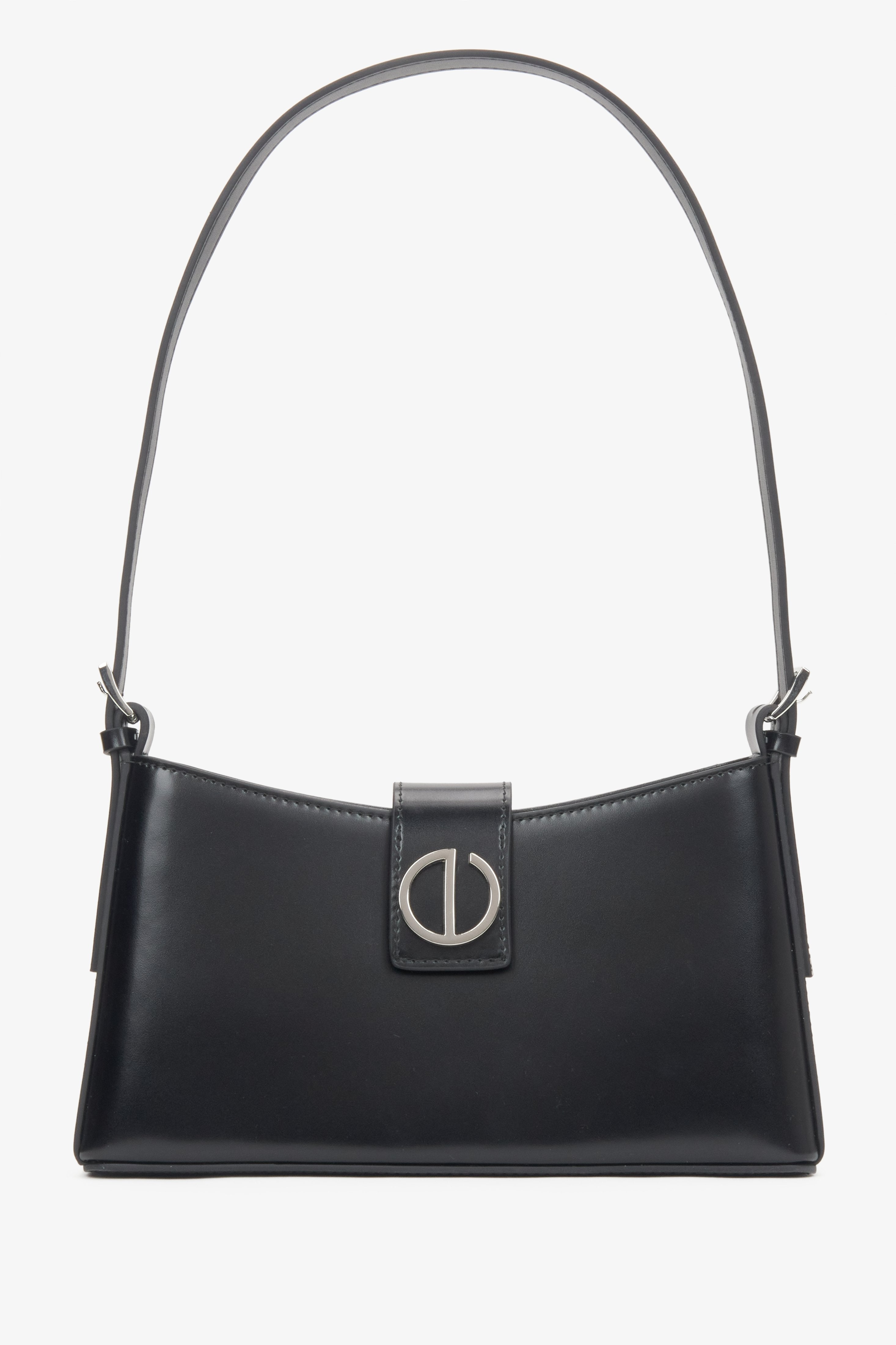Women's Black Genuine Leather Shoulder Bag with Silver Hardware Estro ER00116631.
