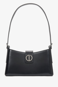 Women's Black Genuine Leather Shoulder Bag with Silver Hardware Estro ER00116631.