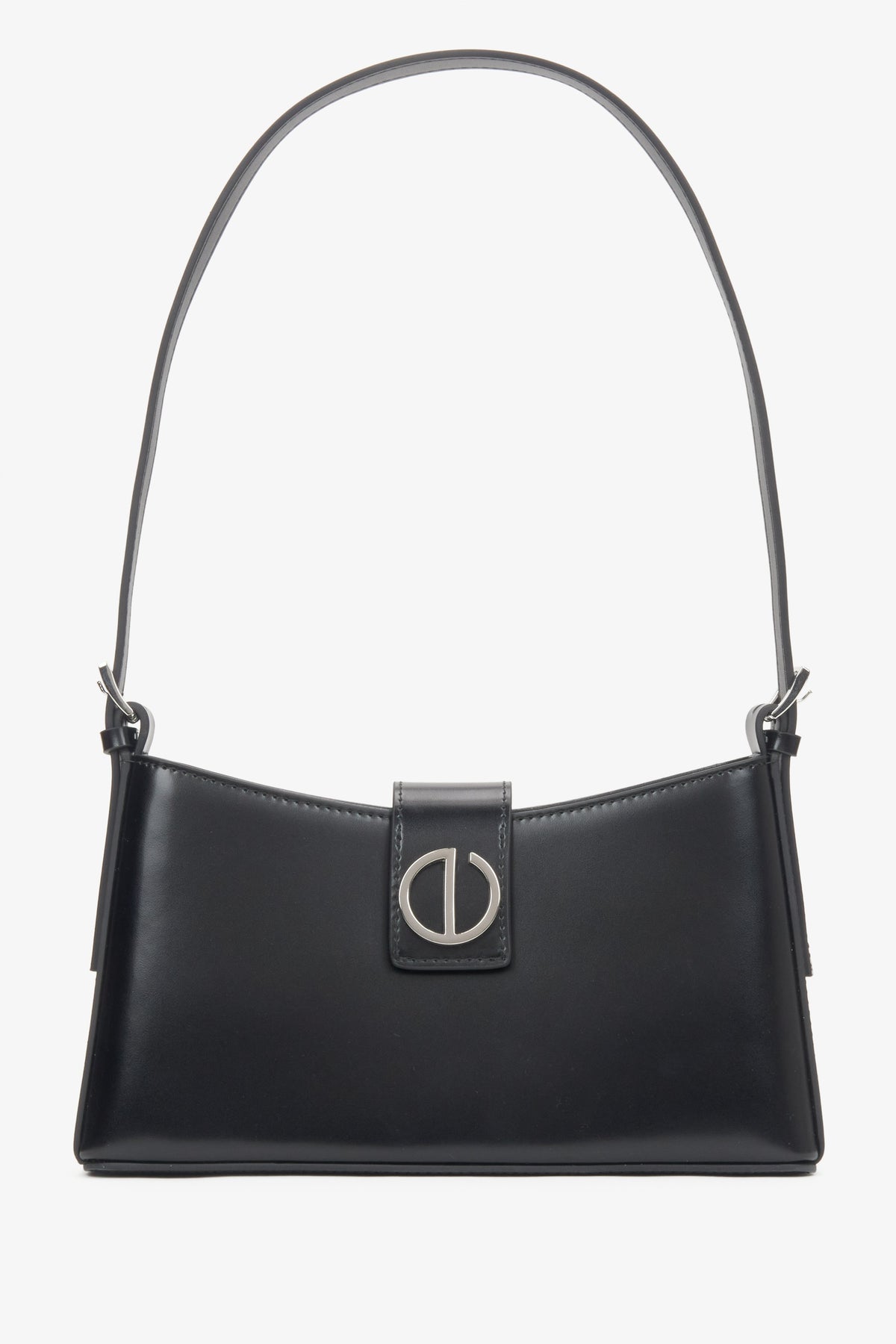 Women's Black Genuine Leather Shoulder Bag with Silver Hardware Estro ER00116631.