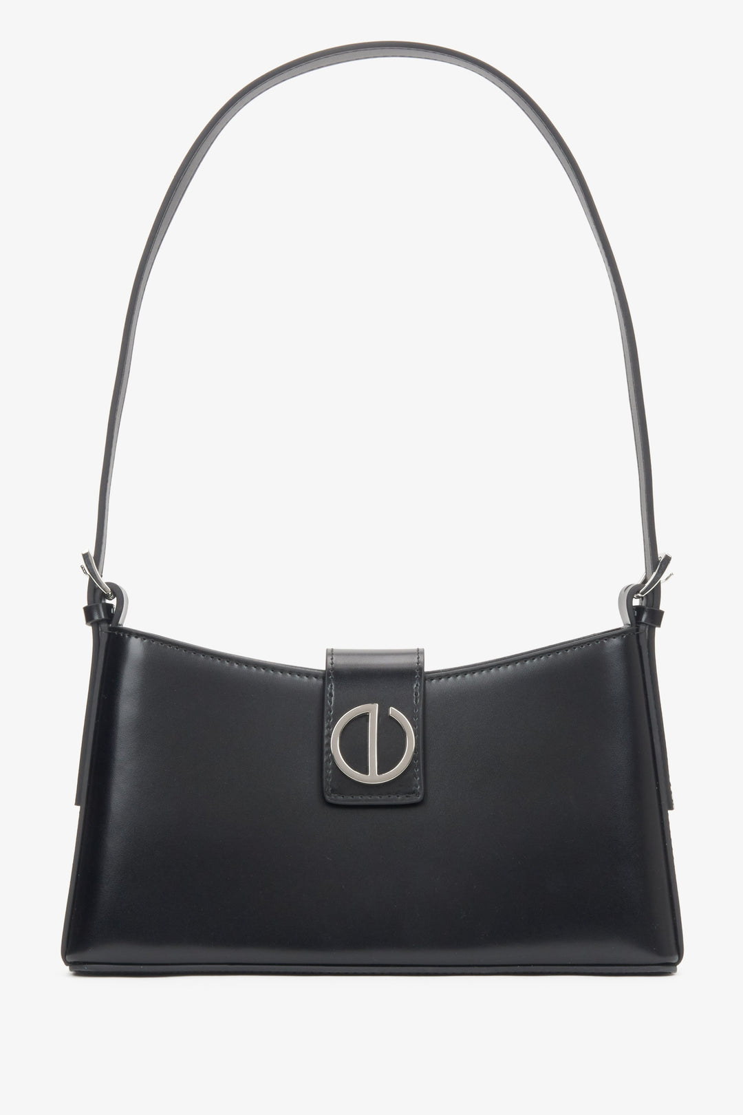 Women's Black Genuine Leather Shoulder Bag with Silver Hardware Estro ER00116631.