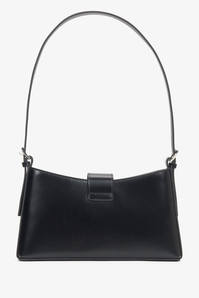 Women's black leather shoulder bag with silver hardware Estro.