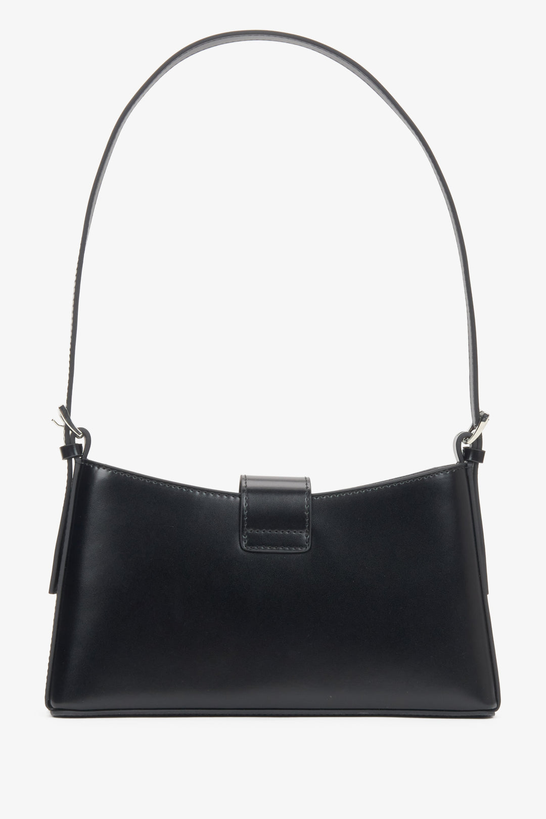 Women's black leather shoulder bag with silver hardware Estro.