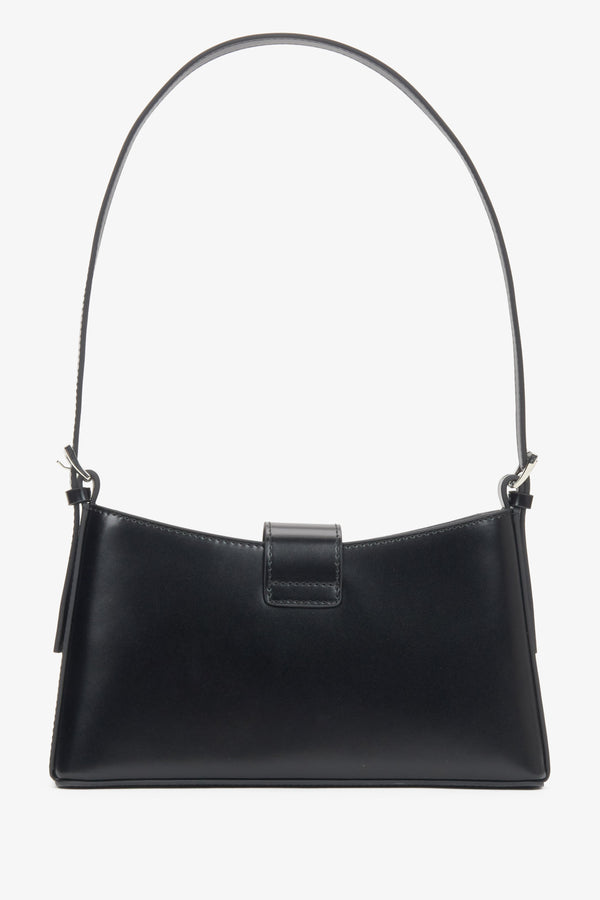 Women's black leather shoulder bag with silver hardware Estro.