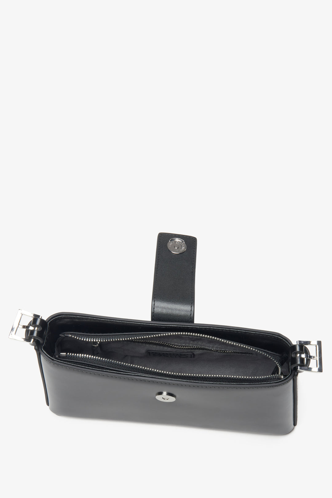 Women's shoulder bag, black, leather, with silver hardware, Estro.