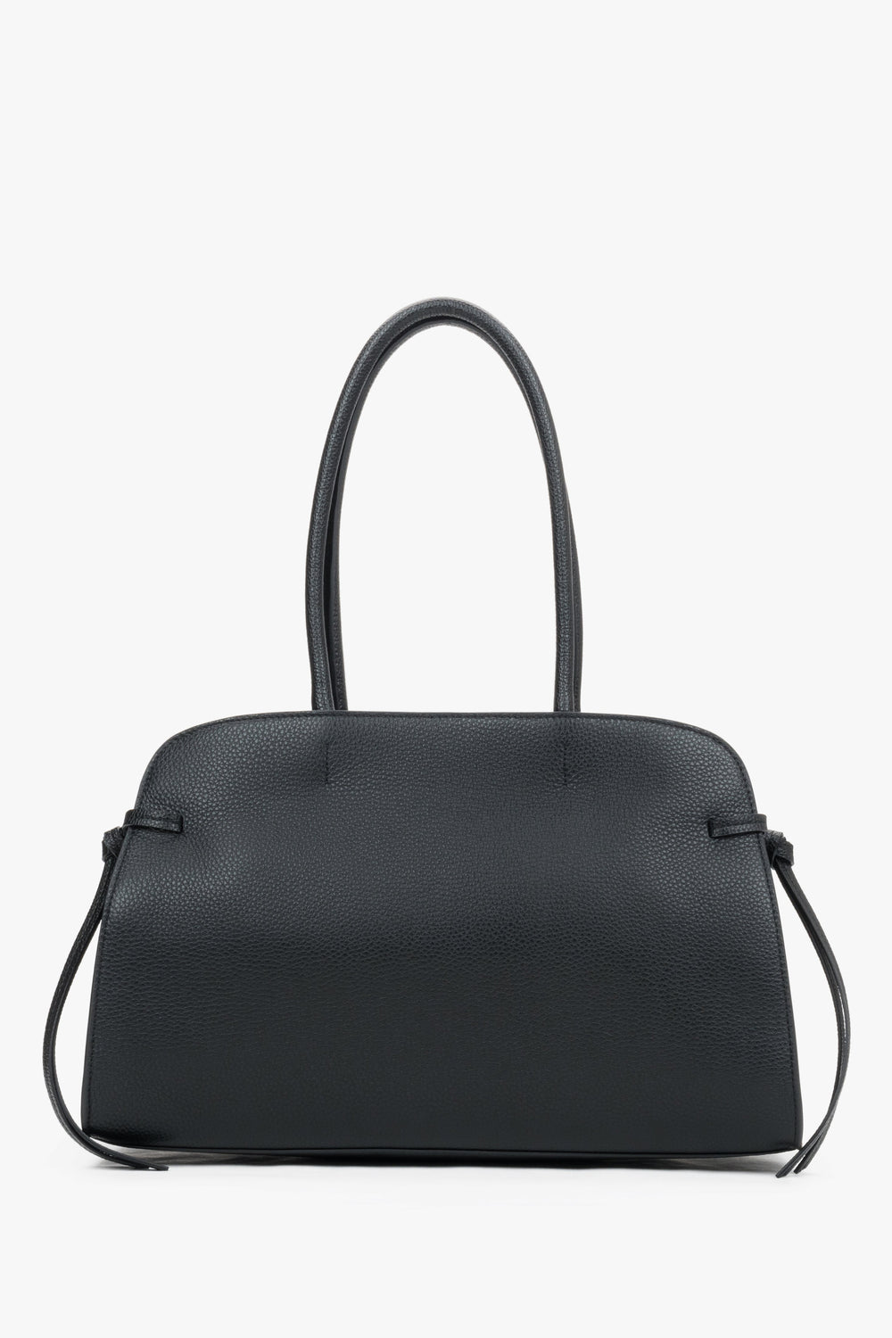 Women's Black Genuine Leather Shoulder Bowler Bag with Side Lacing Estro ER00120555.