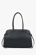Women's Black Genuine Leather Shoulder Bowler Bag with Side Lacing Estro ER00120555.
