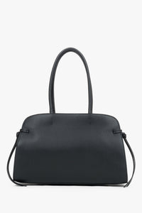 Women's Black Genuine Leather Shoulder Bowler Bag with Side Lacing Estro ER00120555.