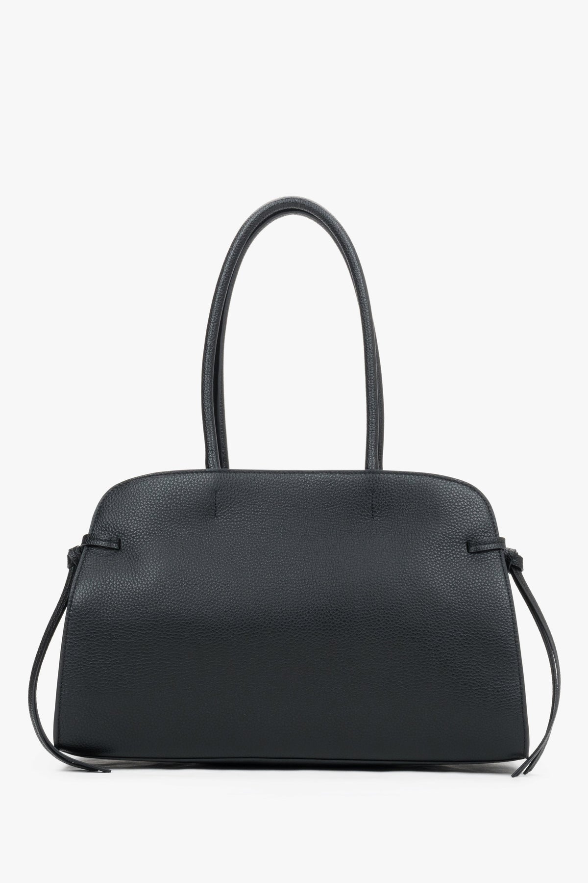Women's Black Genuine Leather Shoulder Bowler Bag with Side Lacing Estro ER00120555.