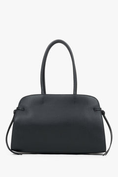 Women's Black Genuine Leather Shoulder Bowler Bag with Side Lacing Estro ER00120555.