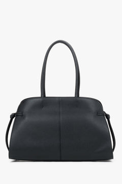 Estro - women's black genuine leather shoulder bowler bag with side lacing.