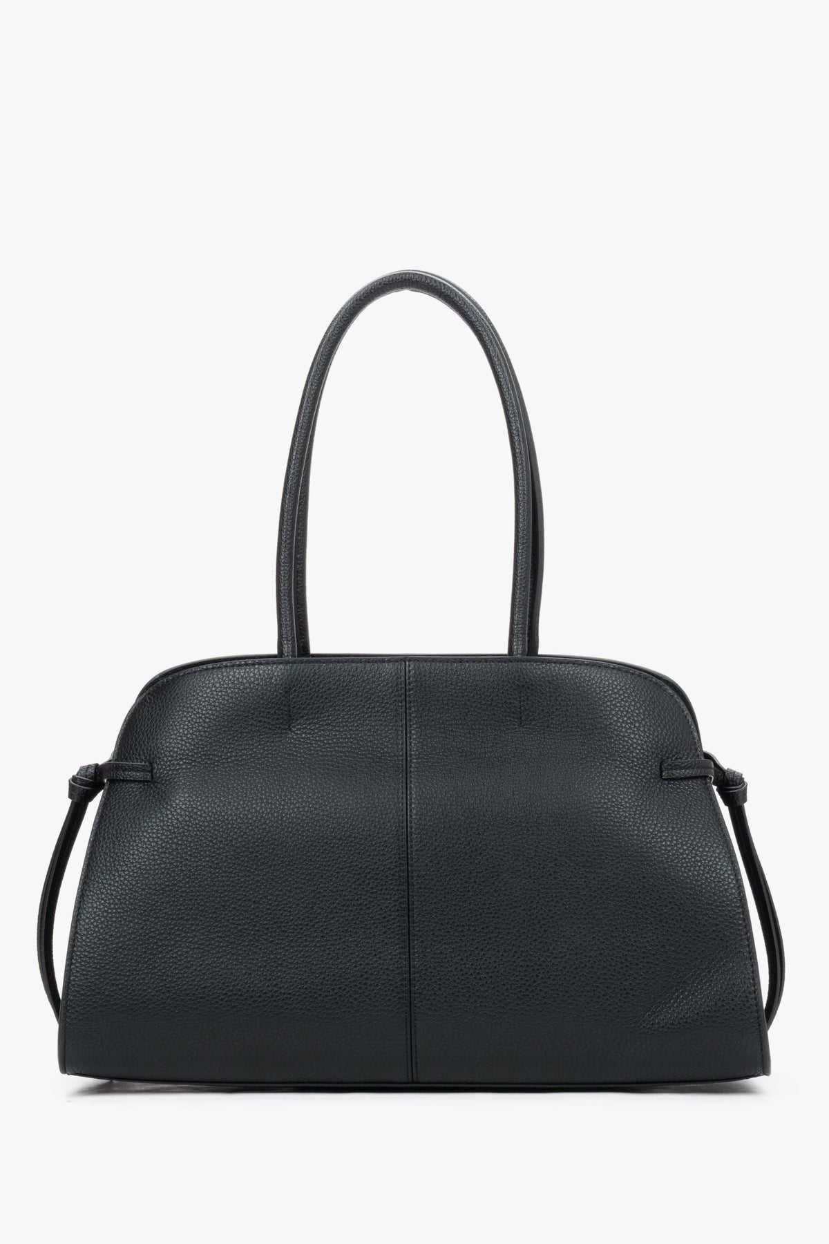Estro - women's black genuine leather shoulder bowler bag with side lacing.
