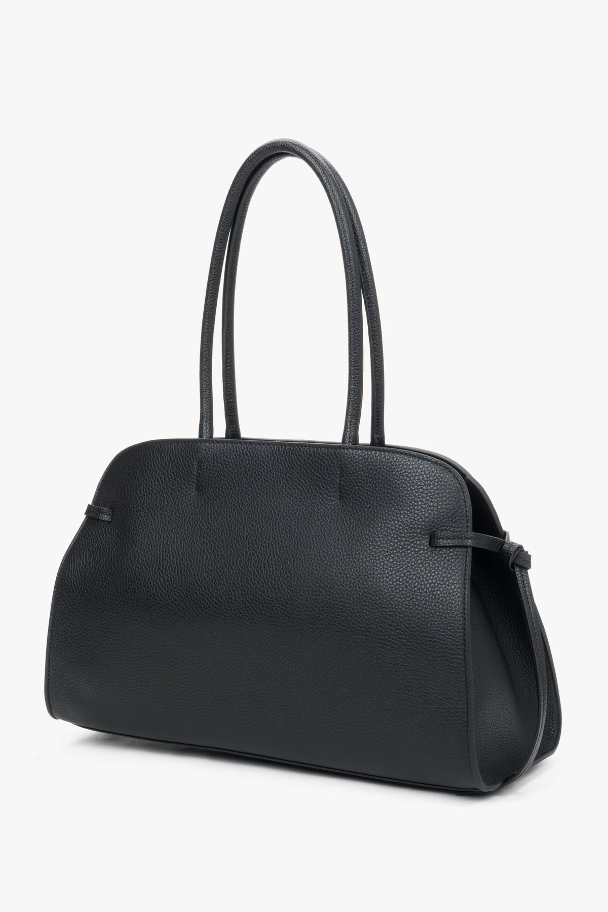 Women's black genuine leather shoulder bowler bag with side lacing Estro.