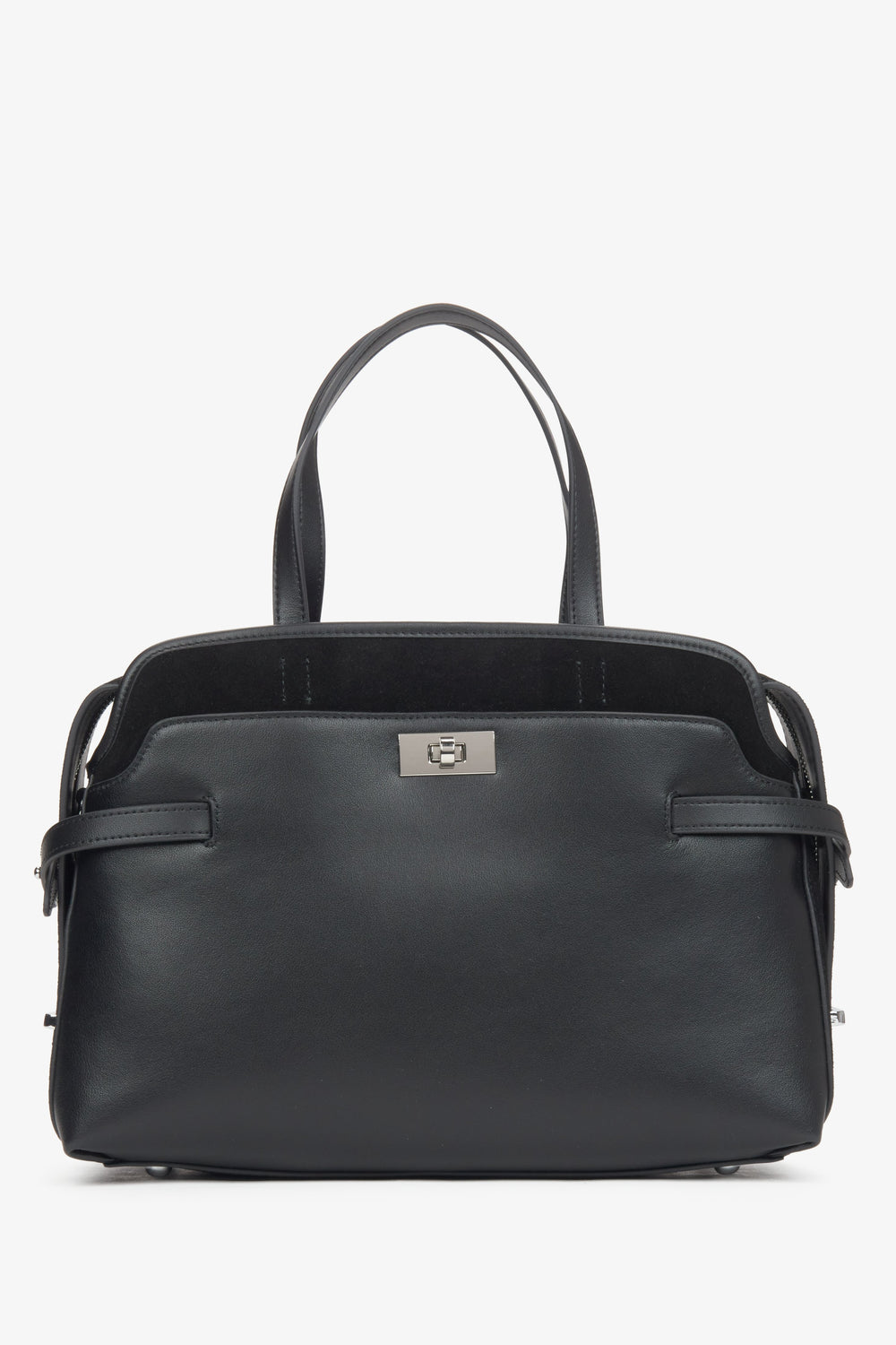 Women's Black Genuine Leather Tote Handbag Estro ER00116662.