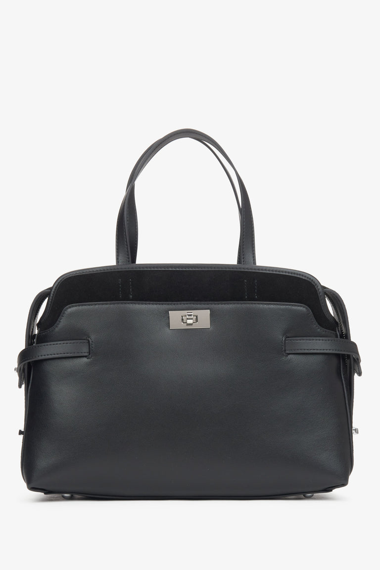 Women's Black Genuine Leather Tote Handbag Estro ER00116662.