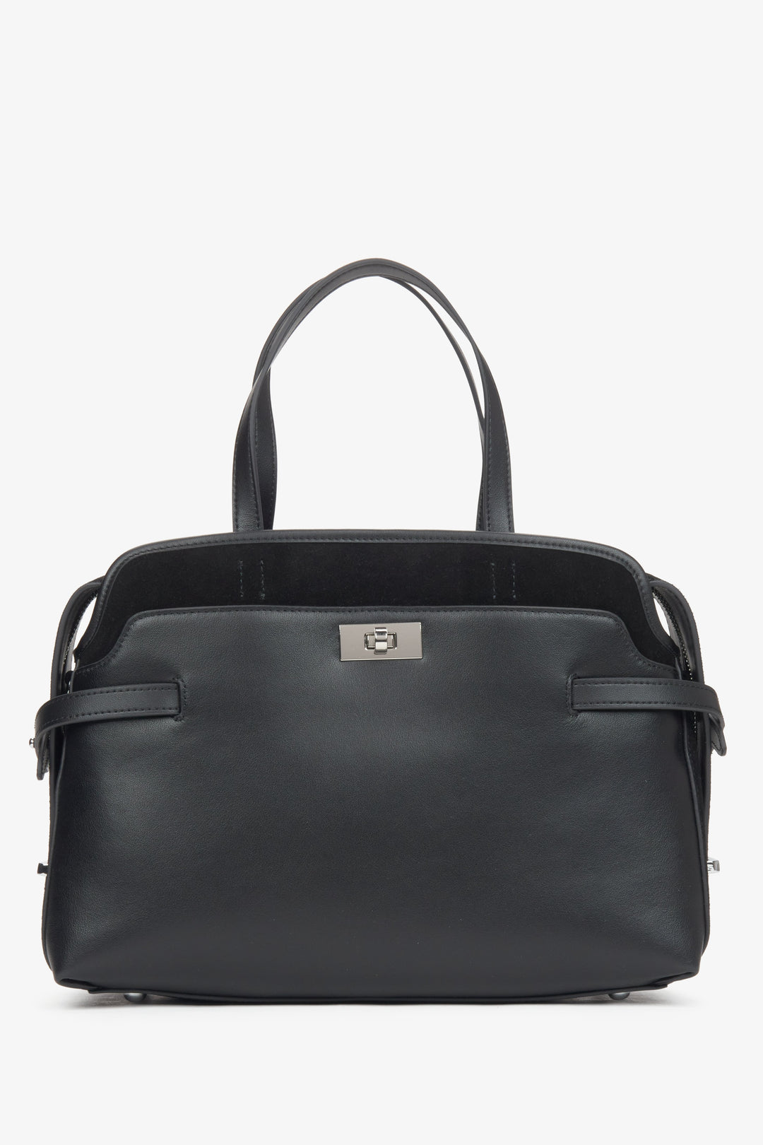 Women's Black Genuine Leather Tote Handbag Estro ER00116662.